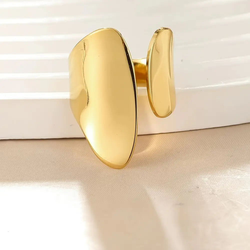 Chic Geometric Wide Band Ring - Unique Irregular Design