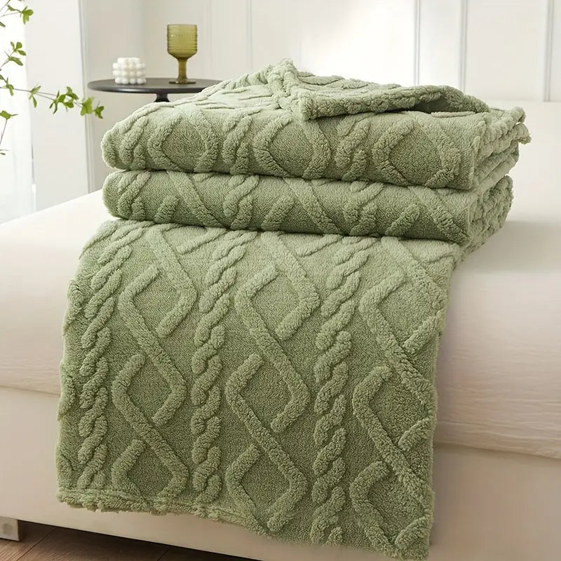 1pc Ultra-Soft Lamb Fleece Blanket - Cozy, Warm, Plush Throw with Stylish 3D Diamond Pattern