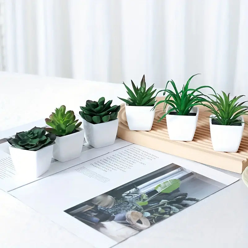 Lot de 6 mini plantes succulentes artificielles – Petit pot de verdure pour bureau et bibliothèque d'intérieur