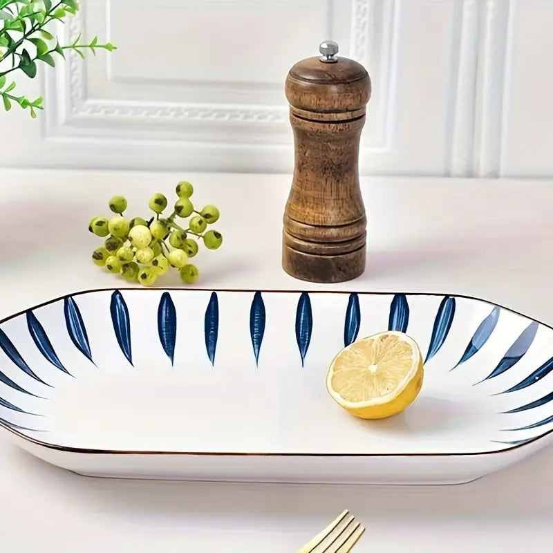 2PCS Rectangular Ceramic Fish Plates – Modern Fruit Trays, Microwave Safe