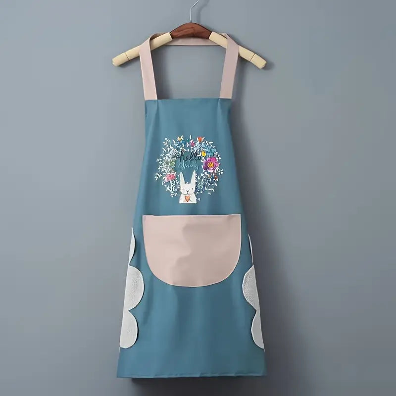 1pc, Waterproof & Oil-Resistant Kitchen Apron with Hand Wipe and Pocket