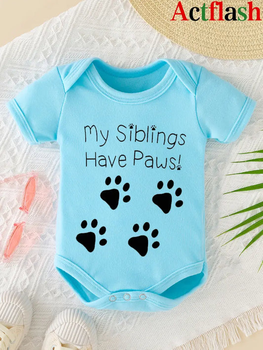 'Mijn broers en zussen hebben pootjes' Babyromper met letterprint | Zacht en comfortabel zwangerschapscadeau