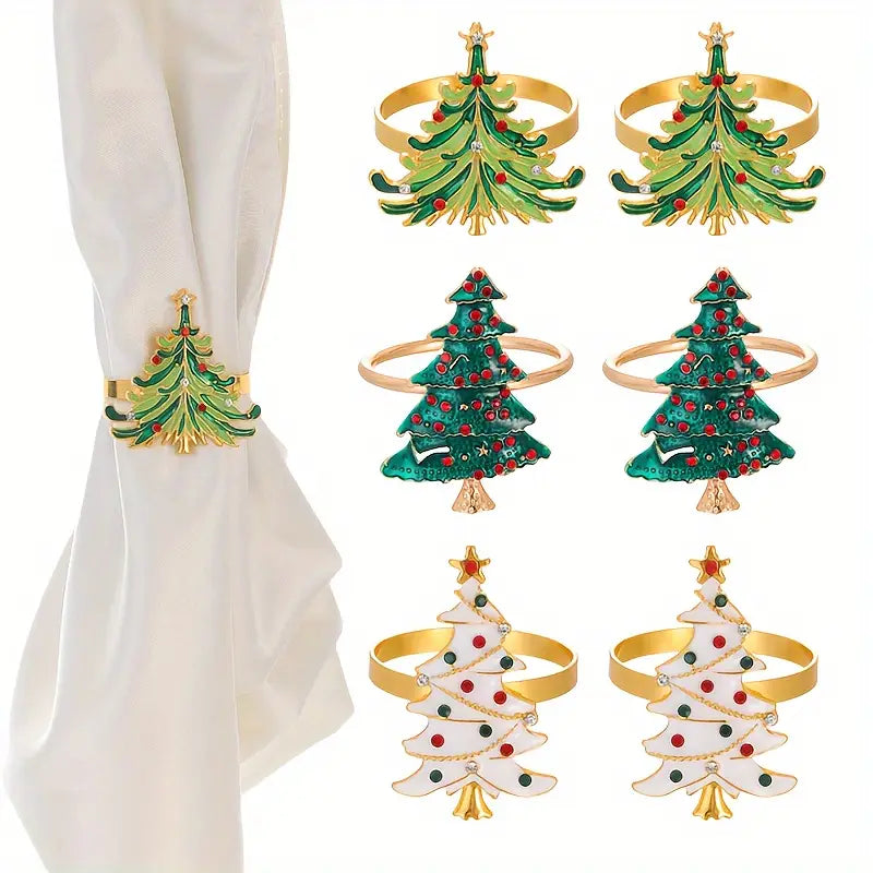 Christmas Napkin Rings Set - Gold Metal Holiday Table Decor