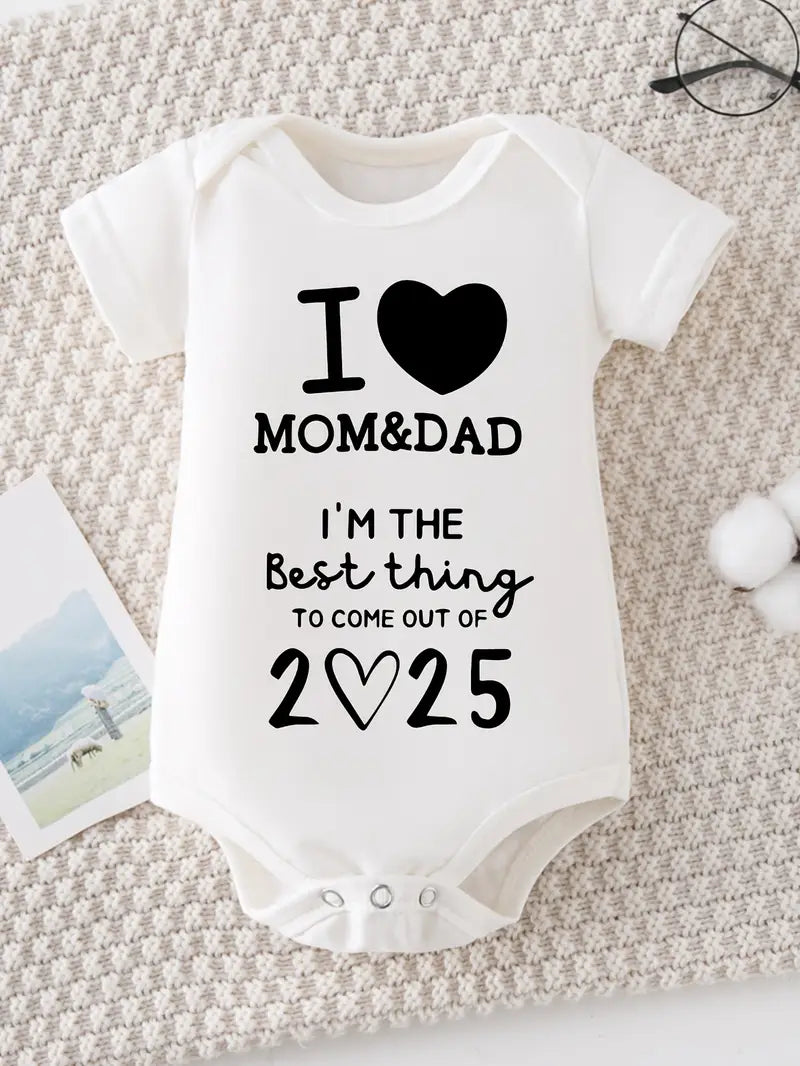 Body bébé « J'aime maman et papa » | Body en tricot de coton à col rond et imprimé cœur