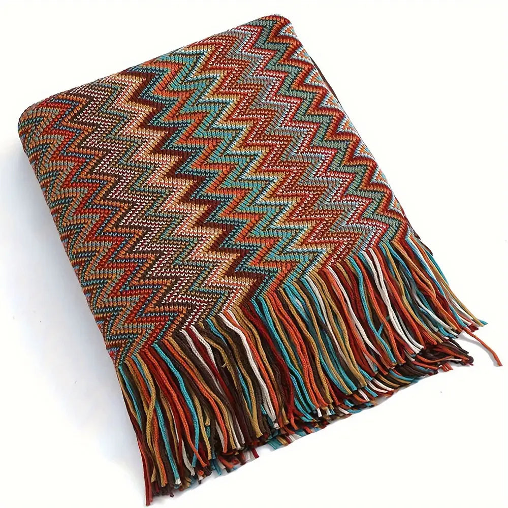 1 pc Bohemian Knitted Throw Blanket with Tassels
