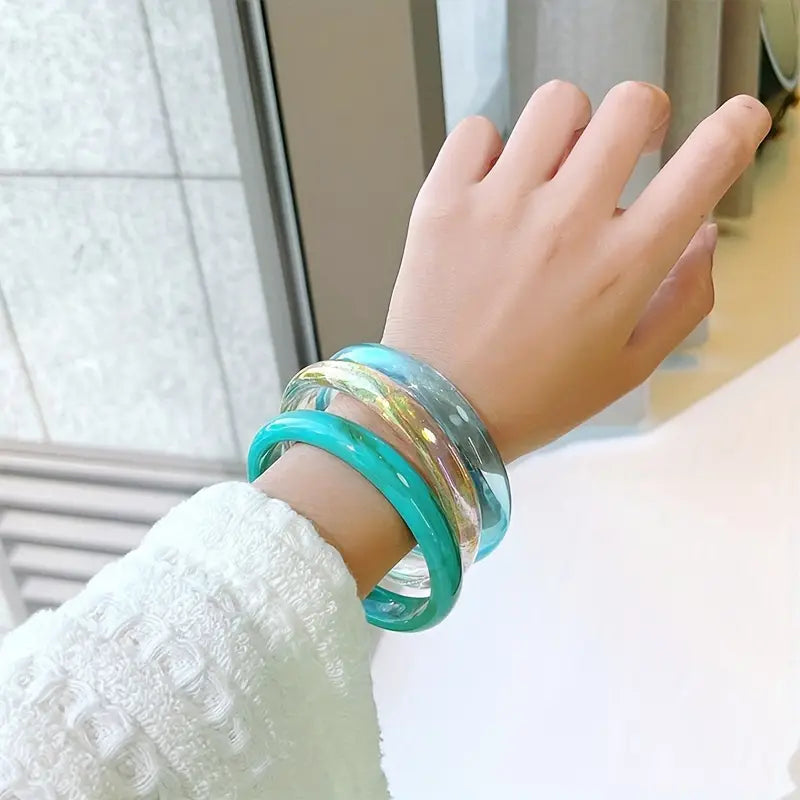 3pcs Resin Bangle Bracelet Set – Chic & Elegant Vacation Jewelry for Women