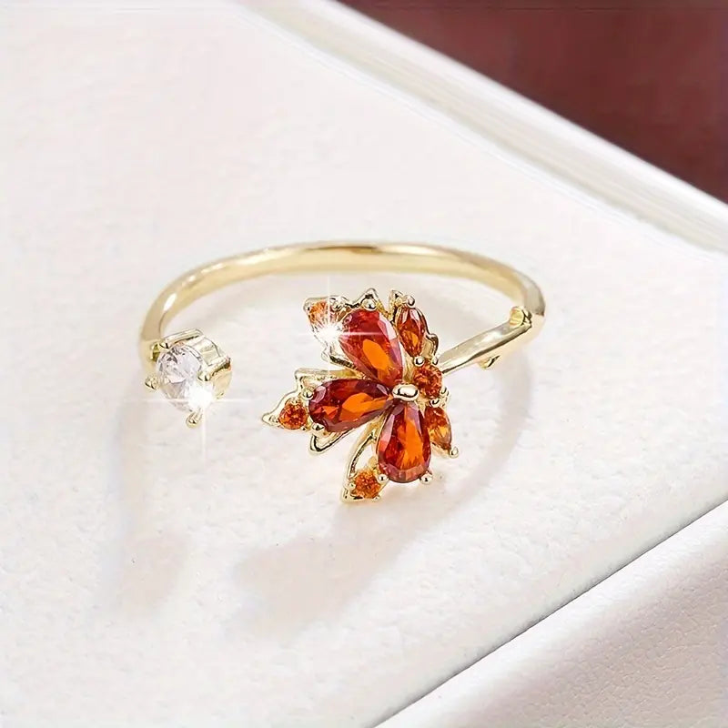Maple Leaf Ring Women Copper Fashion Jewelry