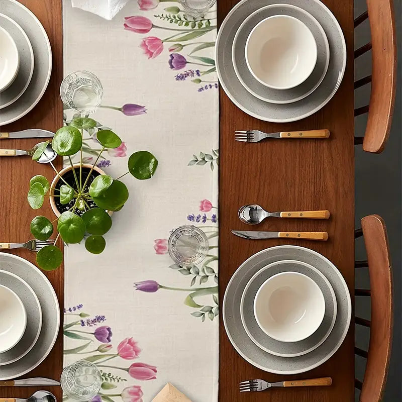 Spring Floral Table Runner – Holiday Dining Table Decor for Indoor & Outdoor Use