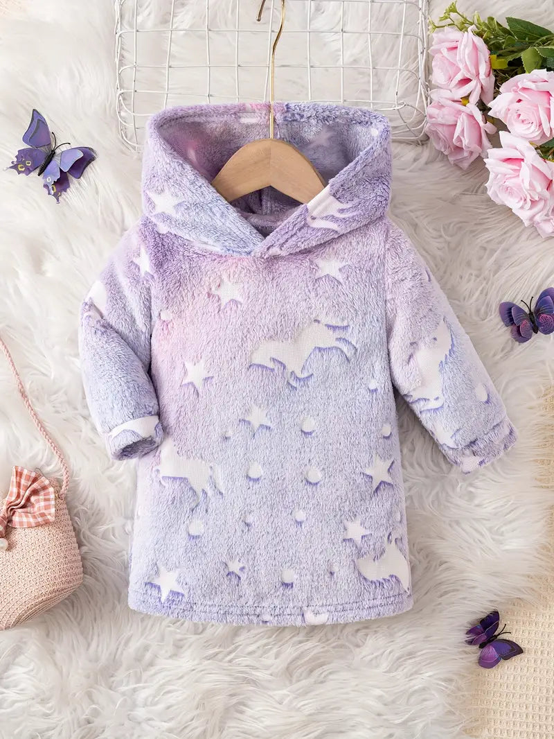 Robe polaire à capuche pour fille | Tenue de jeu mi-longue à manches longues pour l'automne et l'hiver