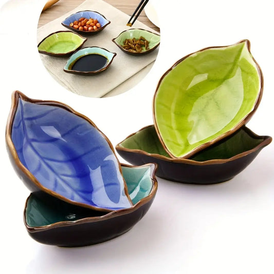 Set of 4 - Ceramic Leaf-Shaped Condiment Dishes