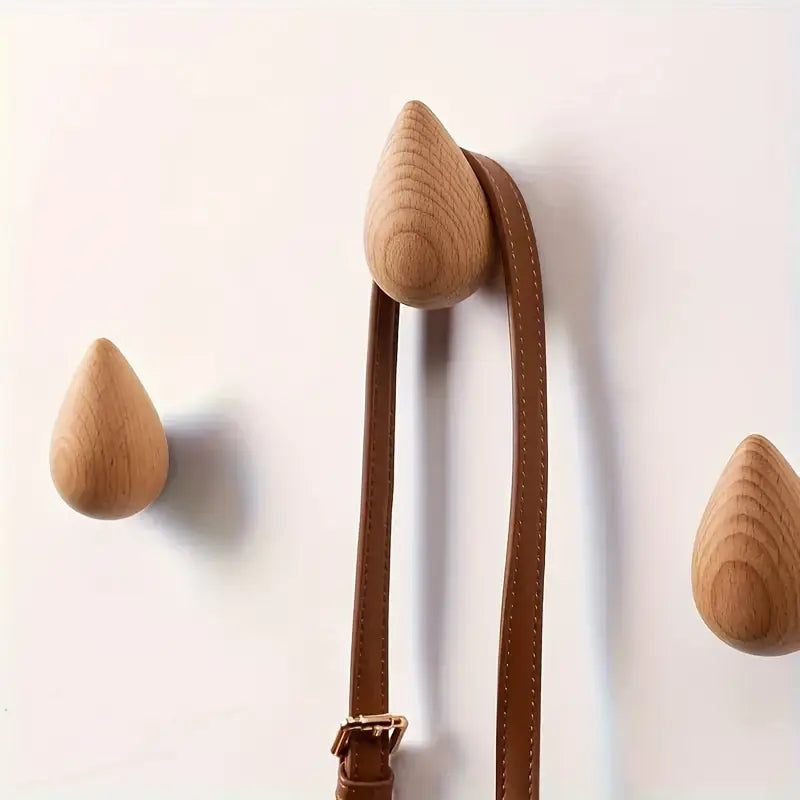 2pcs Wooden Teardrop Wall Hooks