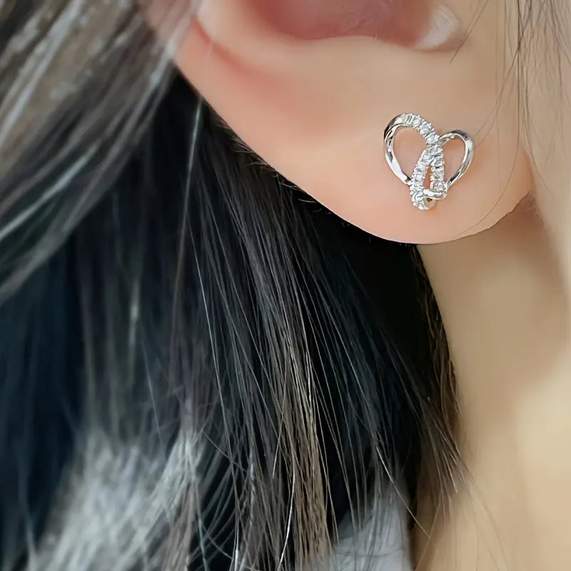 Heart Stud Earrings CZ Copper - Valentine's Jewelry
