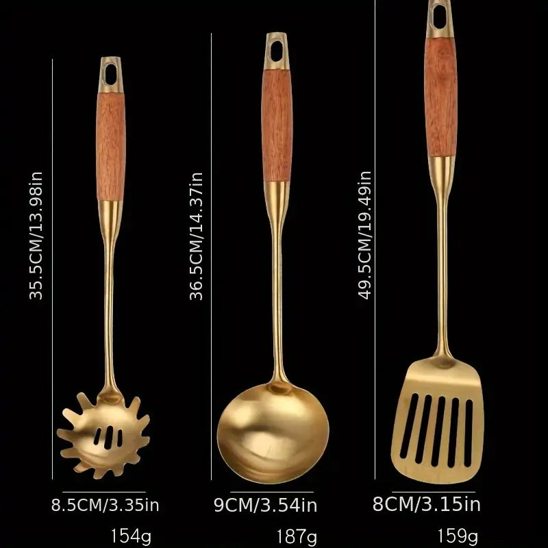 6pcs Luxury Golden Stainless Steel Kitchen Utensil Set - Includes Spatula, Ladle, Slotted Turner