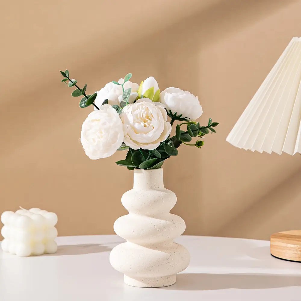 Modern Boho White Ceramic Vase - Pampas Grass & Centerpiece Decor