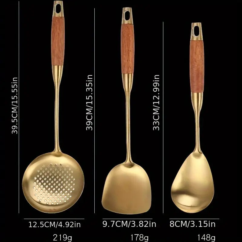 6pcs Luxury Golden Stainless Steel Kitchen Utensil Set - Includes Spatula, Ladle, Slotted Turner
