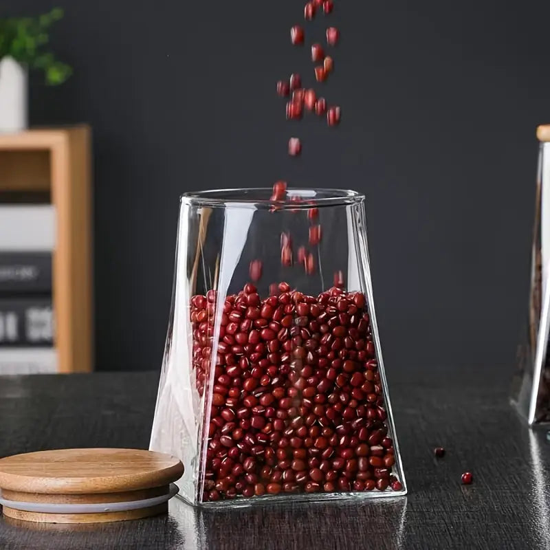 Glass Storage Jar Set - Airtight Food Canisters with Wooden Lids