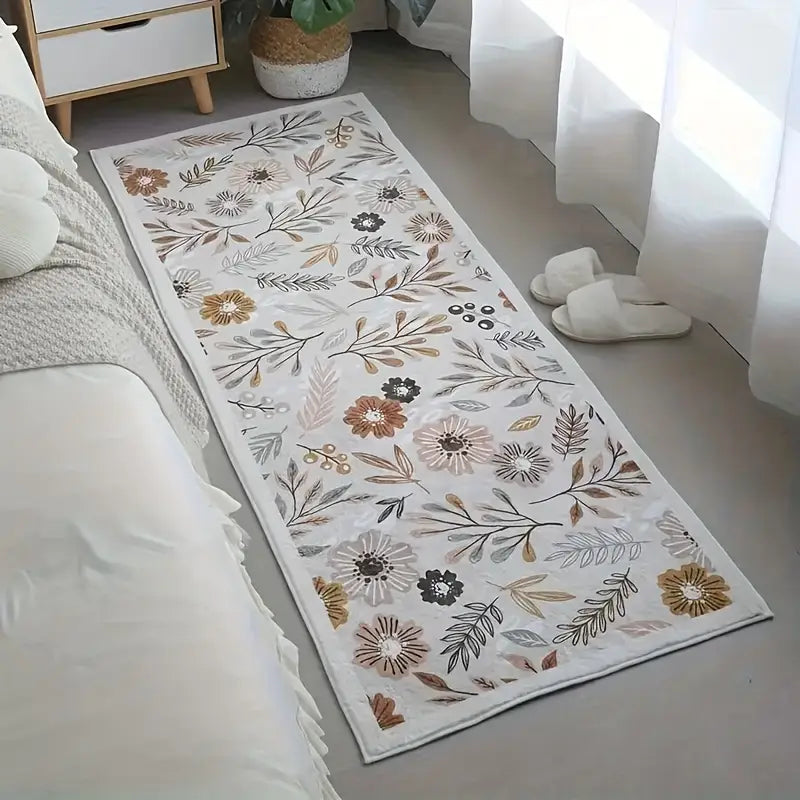 Cashmere Floral Rug 1200g - Soft Bedroom Kitchen Bath Mat