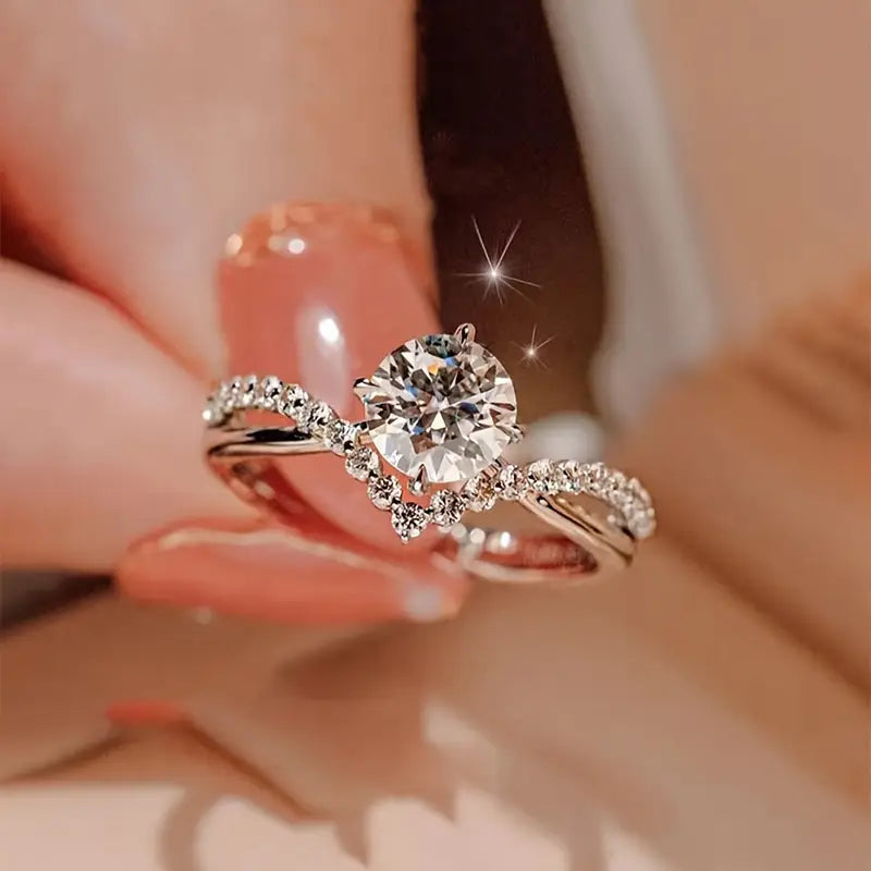 Cubic Zirconia Wedding Ring Set - Adjustable Copper Rings