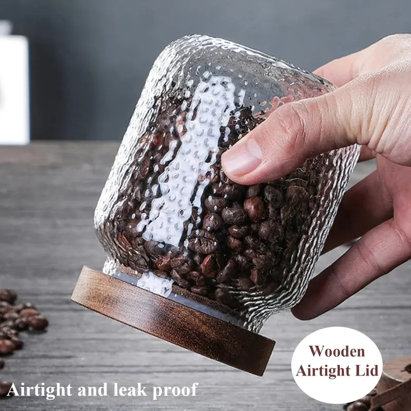 Airtight Glass Coffee Jars - Wooden Lid Canisters Food Storage