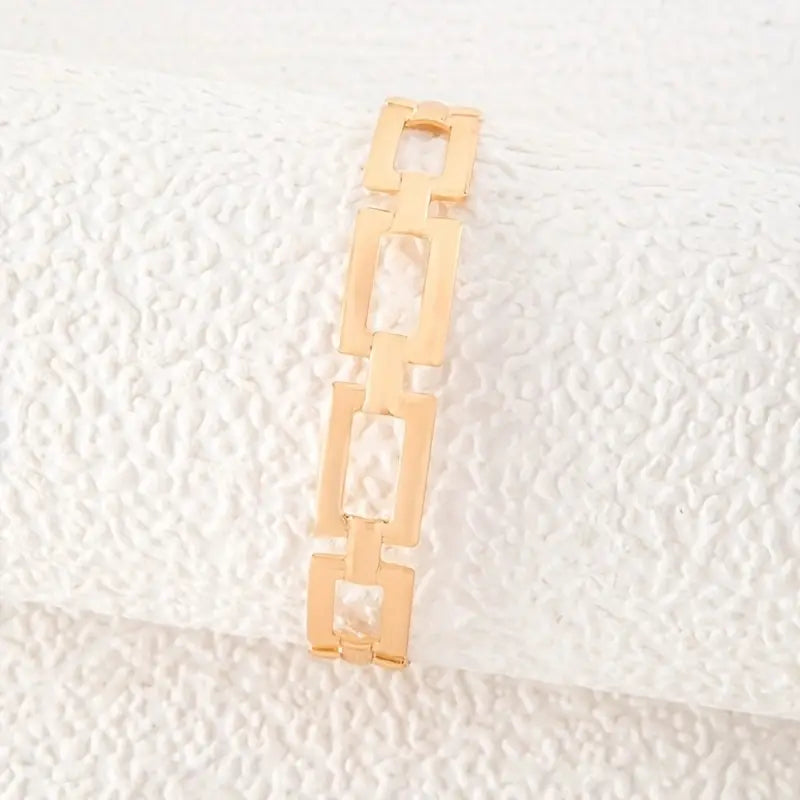 Luxury Hollow Square Chain Open Bangle – Classic Alloy Jewelry Gift for Women