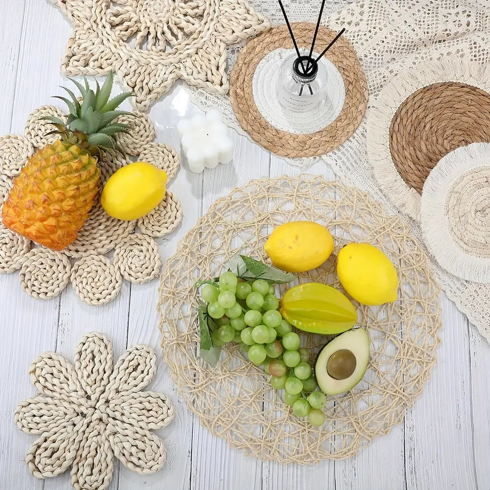 Bohemian Style Wall Basket Decor Set of 7 - Handwoven Rattan Wicker Wall Art