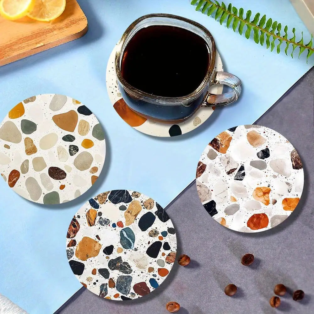 Lot de 6 sous-verres modernes à texture pierre imprimée avec fond en liège