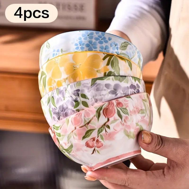 Floral Ceramic Bowls Set - 5 Inch - Dessert, Yogurt, Microwave Safe