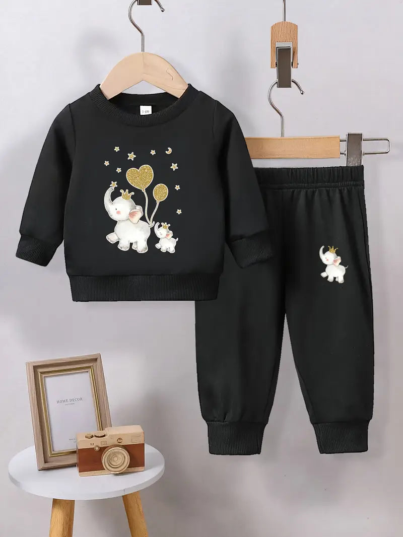 Ensemble sweat-shirt et pantalon en polaire à imprimé animal | Tenue automne/hiver confortable et lavable en machine