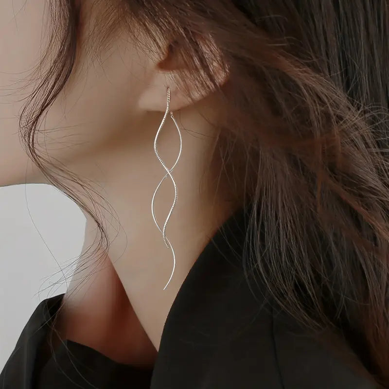 Long Tassel Earrings Wavy Front Back Dangle Jewelry