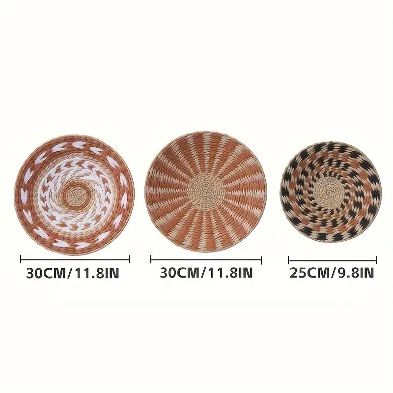 3pcs Bohemian Wall Basket Set - Handwoven Grass Decor