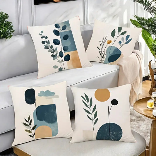 Lot de 4 housses de coussin bohèmes modernes en polyester doux à imprimé floral