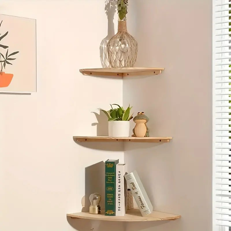 Rustieke zwevende hoekplanken van hout – wandgemonteerde opbergruimte voor elke kamer