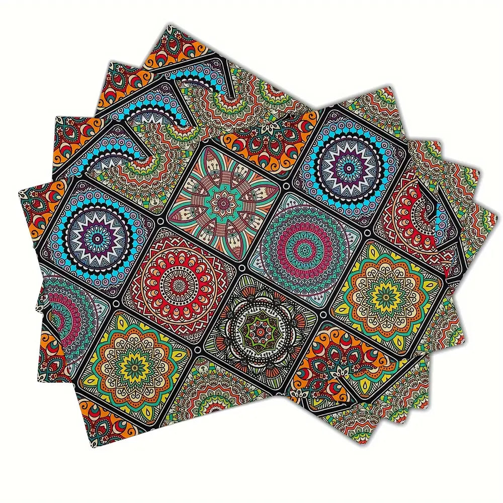 4 stuks Boho Mandala placemats - etnisch traditioneel patroon met geometrische ruiten