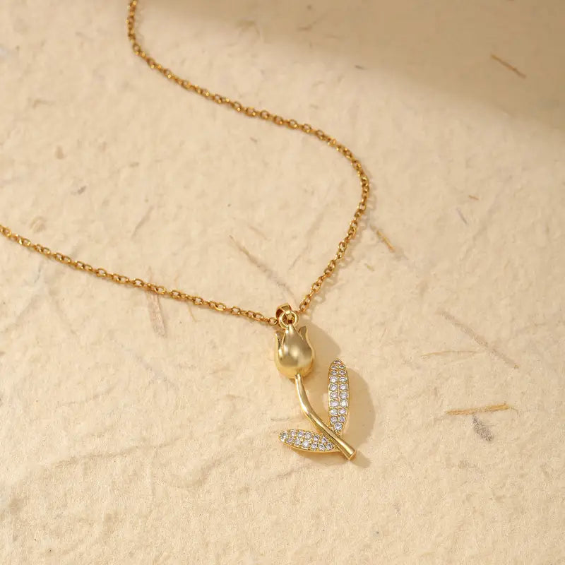 Floral Pendant Necklace - Stainless Steel Hypoallergenic
