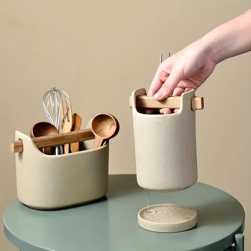 Ceramic Cutlery Holder - Round Kitchen Utensil Organizer