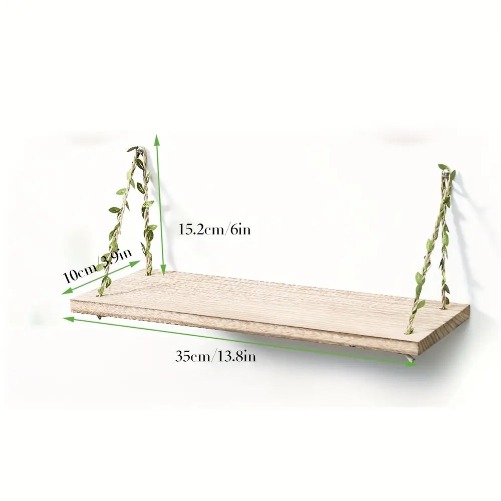 2-Pack Bohemian Style Floating Shelves Rustic Wooden Wall Mounted Storage
