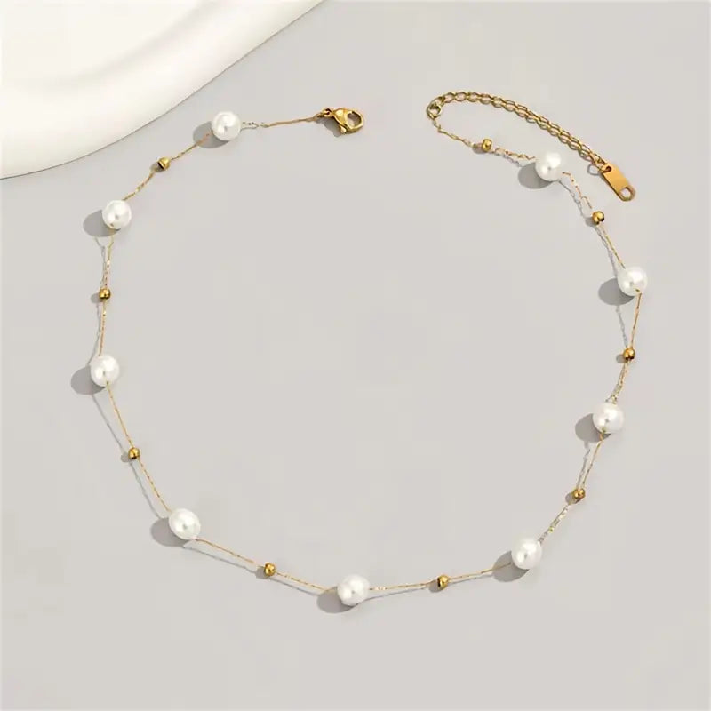 Elegant Imitation Pearl Beads Necklace - Zinc Alloy with Baroque Design