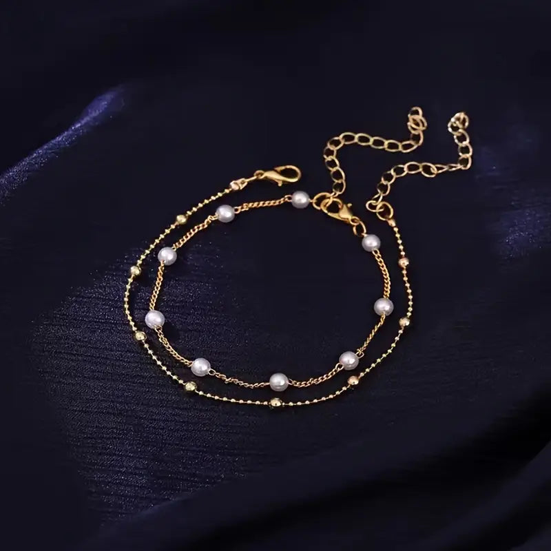 Ensemble de 2 bracelets empilables rétro élégants avec perles d'imitation