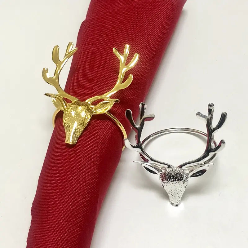 Christmas Reindeer Napkin Rings - Set of 12 Holiday Table Decor