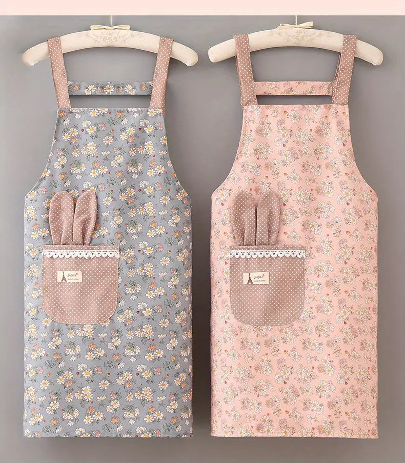 Floral Cooking Apron with Waterproof Lining