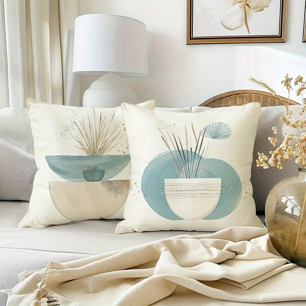 Ensemble de 4 housses de coussin géométriques en eucalyptus bohème chic 18 x 18 po