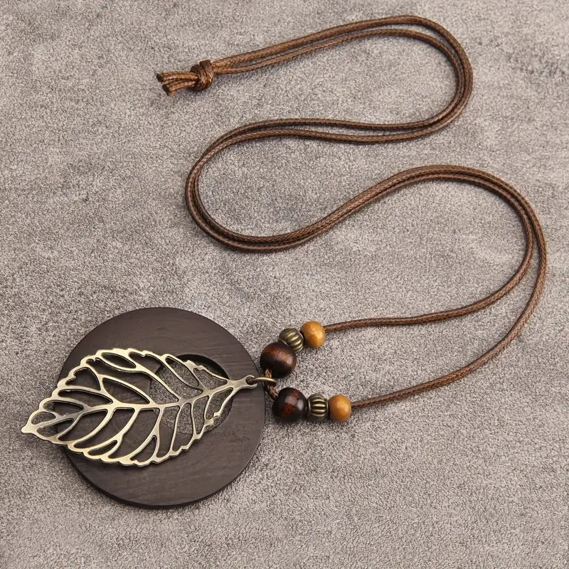 Bohemian Pendant Necklace – Antique Bronze Hollow & Wooden Beads Valentine’s Gift for Couples