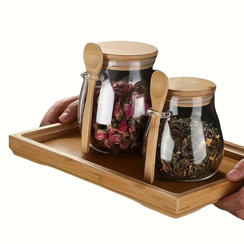 2PC Airtight Glass Storage Jars with Spoons – Ideal for Coffee & Spices