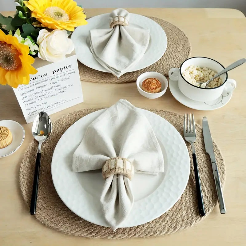 Jute Woven Napkin Rings (6-Piece) - Natural Woven Cylinder Holders