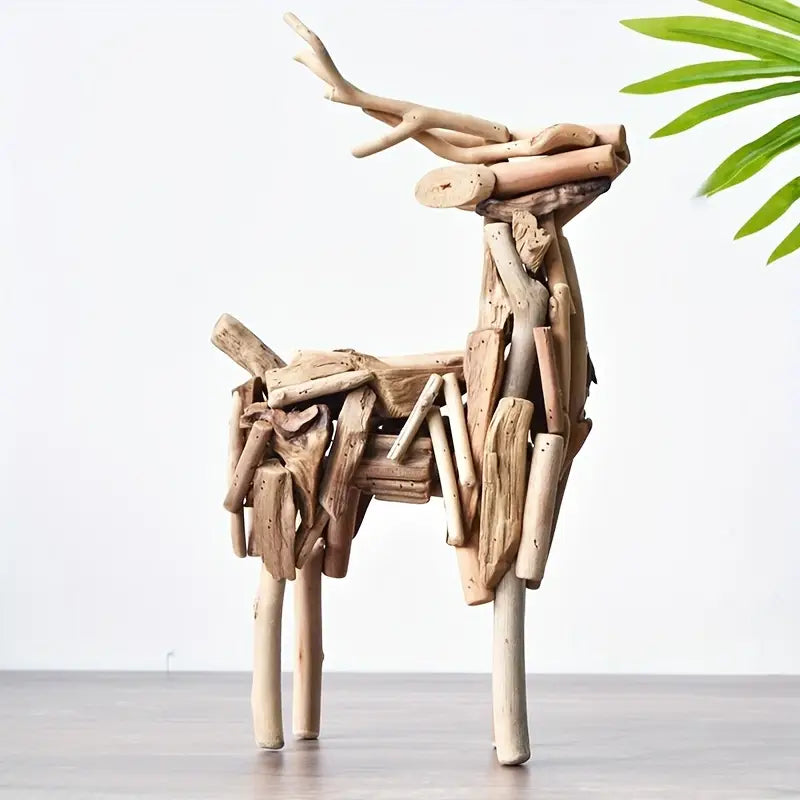 Handcrafted Wooden Reindeer Statue - Indoor/Outdoor Christmas Decor Gift
