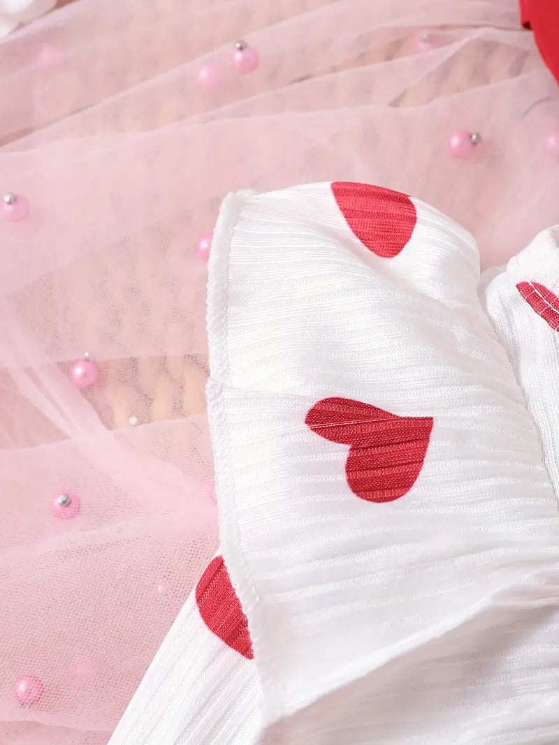 Ensemble combinaison et bandeau pour bébé fille à imprimé cœurs | Tenue douillette pour le printemps et l'automne