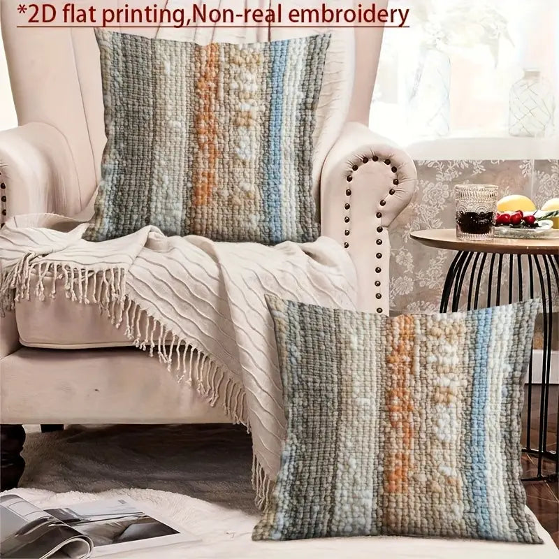 Striped Pillow Covers 2-Pack - Beige Blue Orange - Living Room Decor