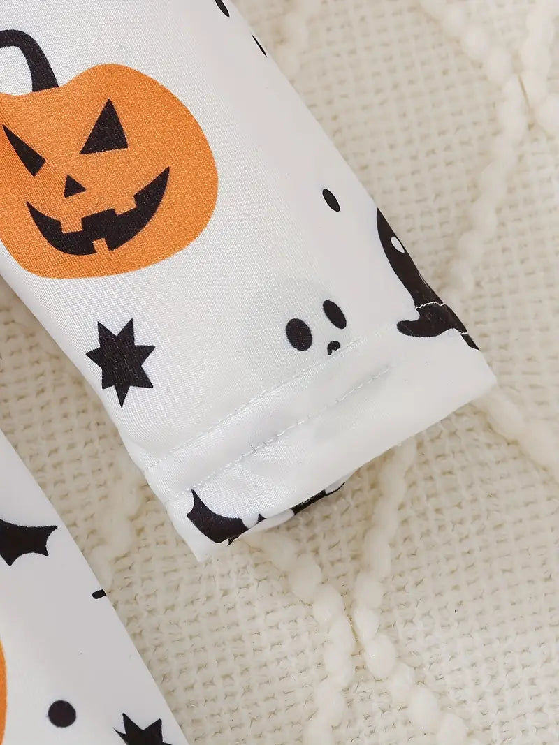 Robe d'Halloween pour bébé fille | Tenue à manches longues à imprimé citrouille, fantôme et chat