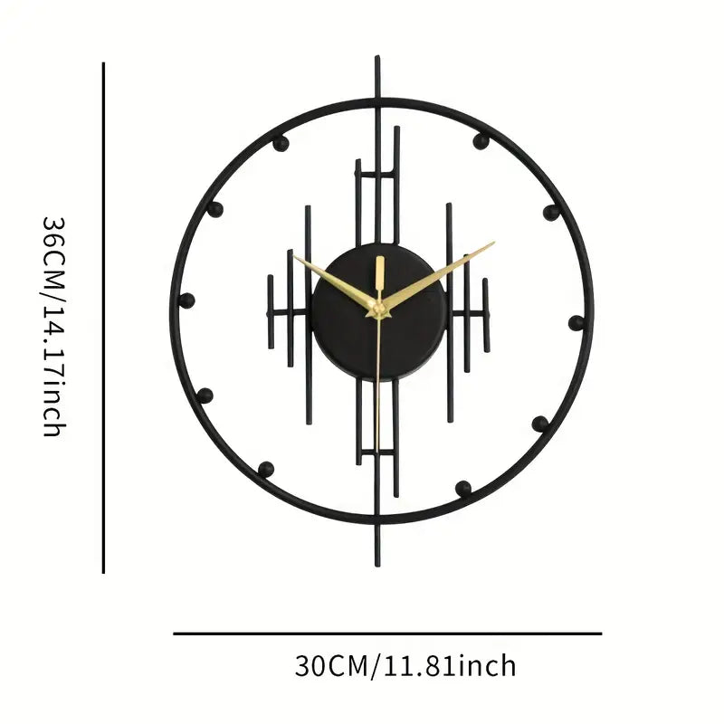 Black Round Wall Clock - Modern Minimalist Metal Decor