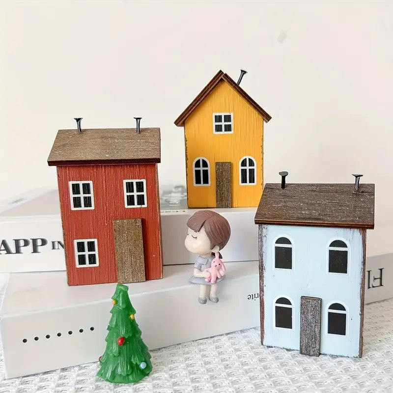 Miniature Wooden House Ornament - DIY Cabin Model Home Decor